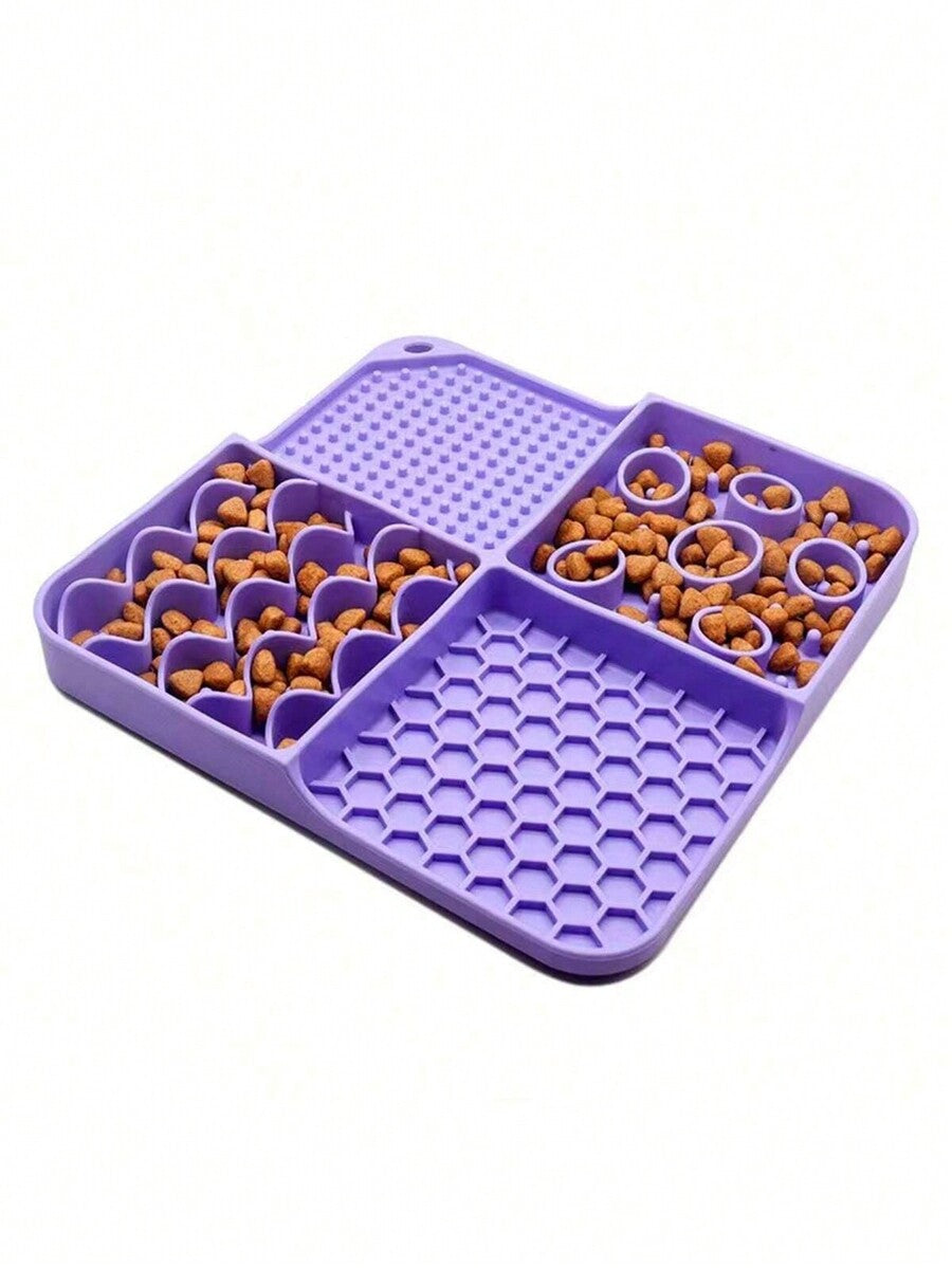 Multicolor silicone lick mat with suction cup for dogs and cats featuring geometric, plant, and animal patterns.