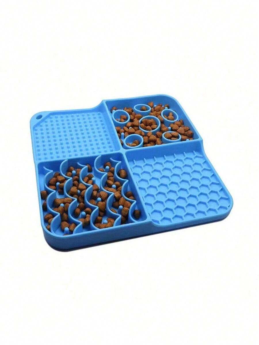 Multicolor silicone lick mat with suction cup for dogs and cats featuring geometric, plant, and animal patterns.
