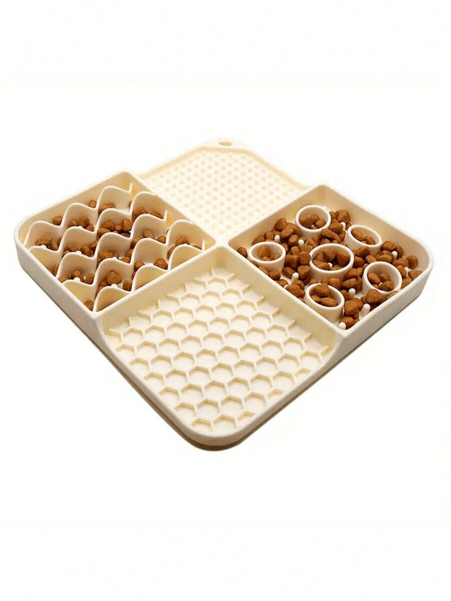 Multicolor silicone lick mat with suction cup for dogs and cats featuring geometric, plant, and animal patterns.