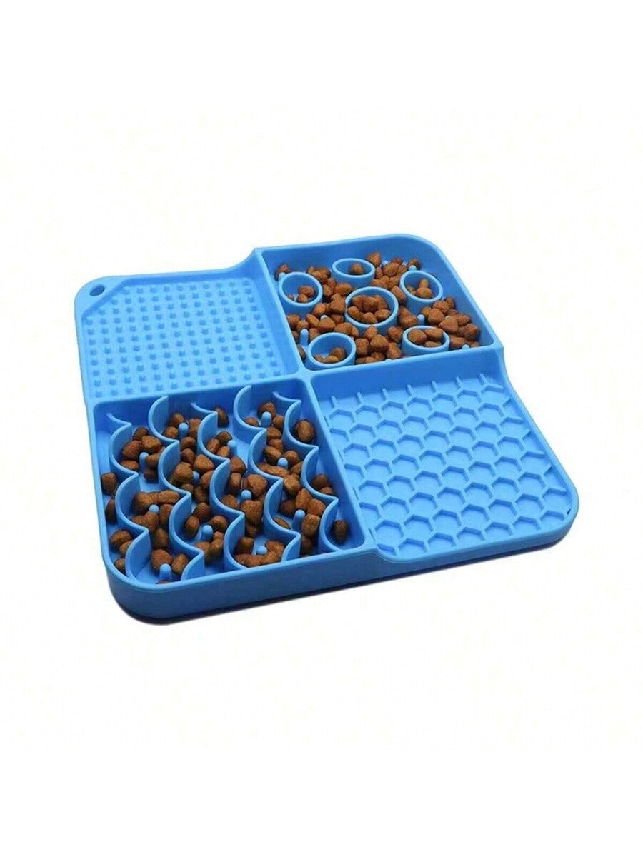 Multicolor silicone lick mat with suction cup for dogs and cats featuring geometric, plant, and animal patterns.