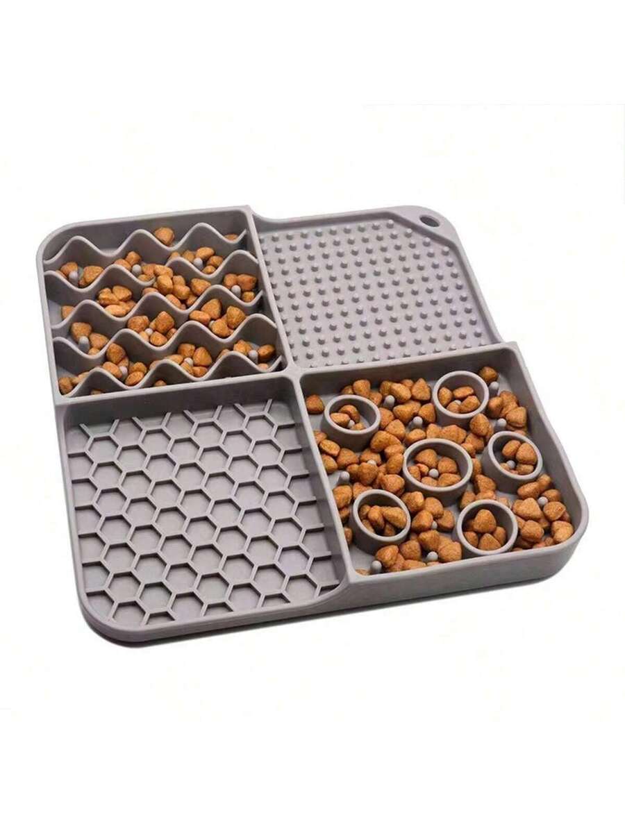 Multicolor silicone lick mat with suction cup for dogs and cats featuring geometric, plant, and animal patterns.