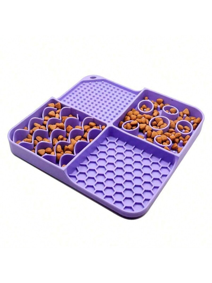 Multicolor silicone lick mat with suction cup for dogs and cats featuring geometric, plant, and animal patterns.