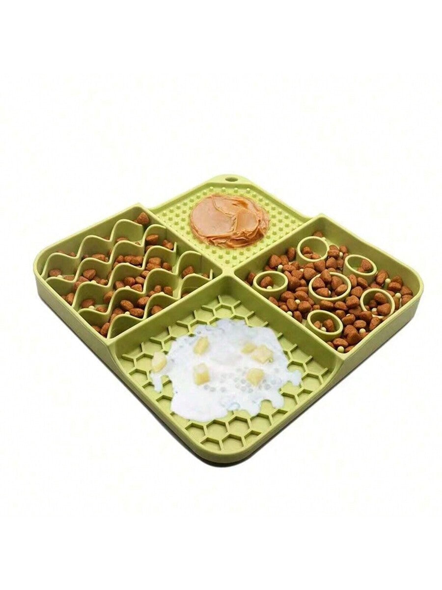 Multicolor silicone lick mat with suction cup for dogs and cats featuring geometric, plant, and animal patterns.