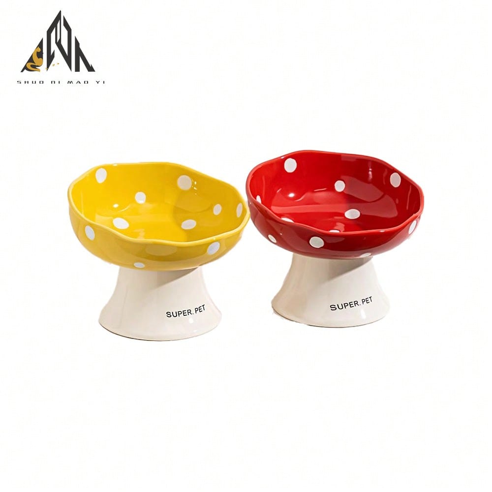 shuo ni mao yi Cat Bowl Ceramic Cat Food Bowl Dog Bowl Food Bowl Cat Bowl Rice Bowl High Footed Dog Drinking Bowl Diagonal Mouth Large Bowl Pet Specific