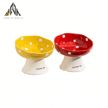 shuo ni mao yi Cat Bowl Ceramic Cat Food Bowl Dog Bowl Food Bowl Cat Bowl Rice Bowl High Footed Dog Drinking Bowl Diagonal Mouth Large Bowl Pet Specific