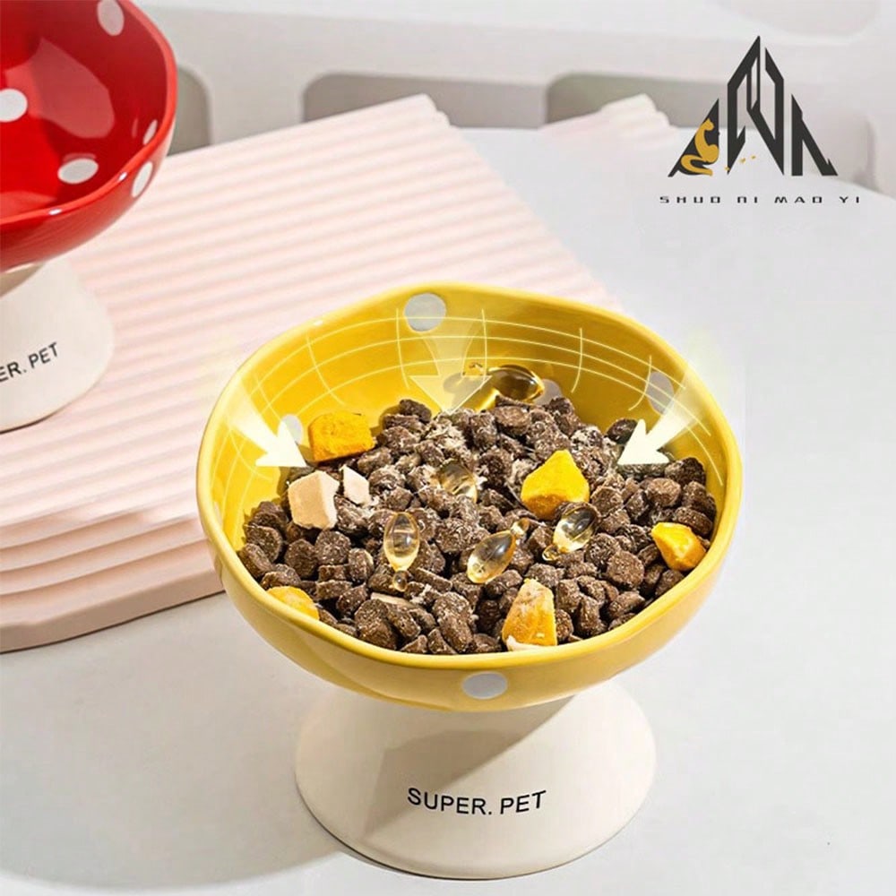 shuo ni mao yi Cat Bowl Ceramic Cat Food Bowl Dog Bowl Food Bowl Cat Bowl Rice Bowl High Footed Dog Drinking Bowl Diagonal Mouth Large Bowl Pet Specific