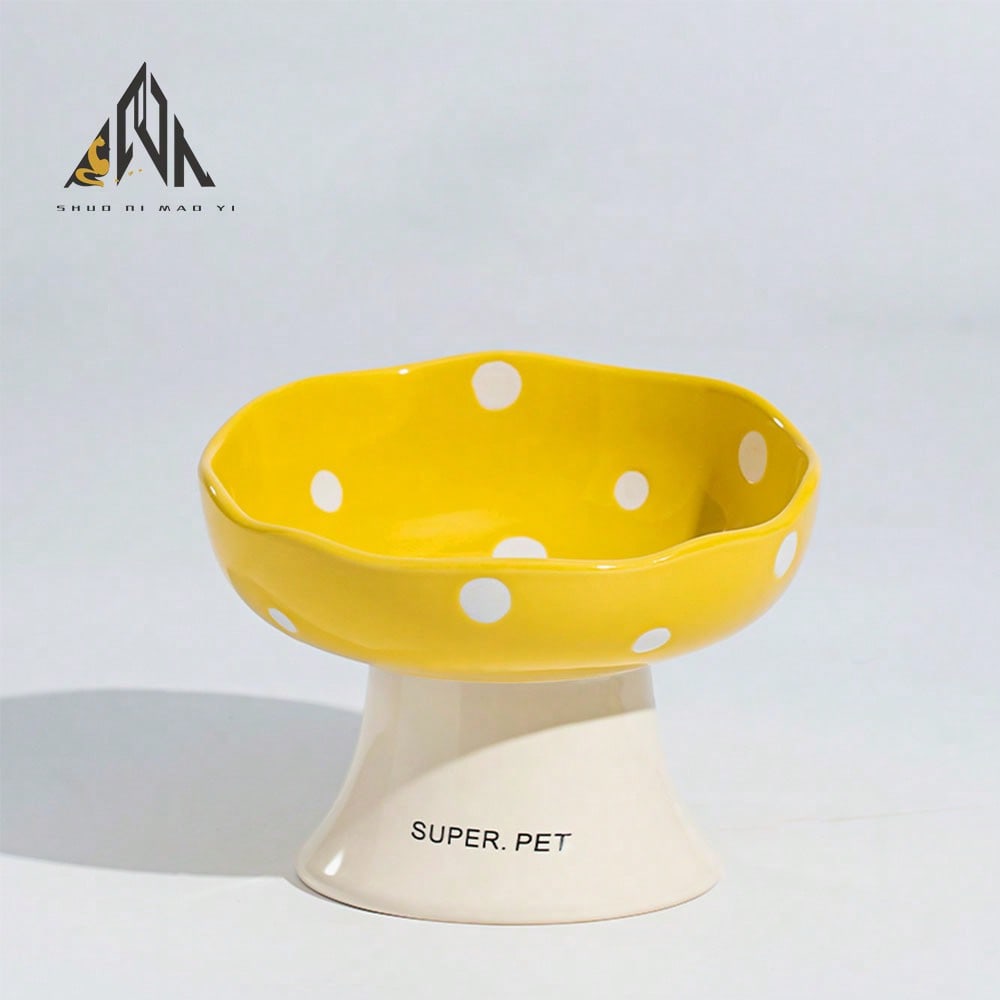 shuo ni mao yi Cat Bowl Ceramic Cat Food Bowl Dog Bowl Food Bowl Cat Bowl Rice Bowl High Footed Dog Drinking Bowl Diagonal Mouth Large Bowl Pet Specific