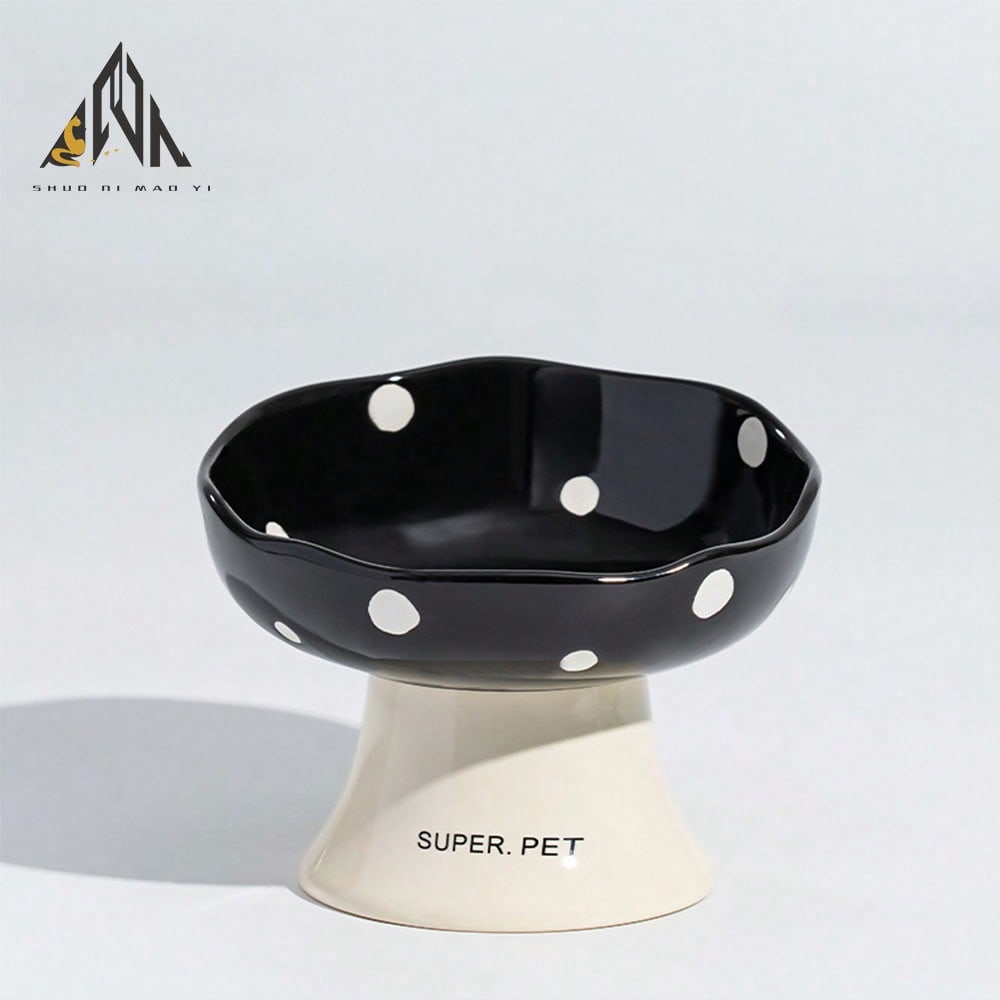 shuo ni mao yi Cat Bowl Ceramic Cat Food Bowl Dog Bowl Food Bowl Cat Bowl Rice Bowl High Footed Dog Drinking Bowl Diagonal Mouth Large Bowl Pet Specific