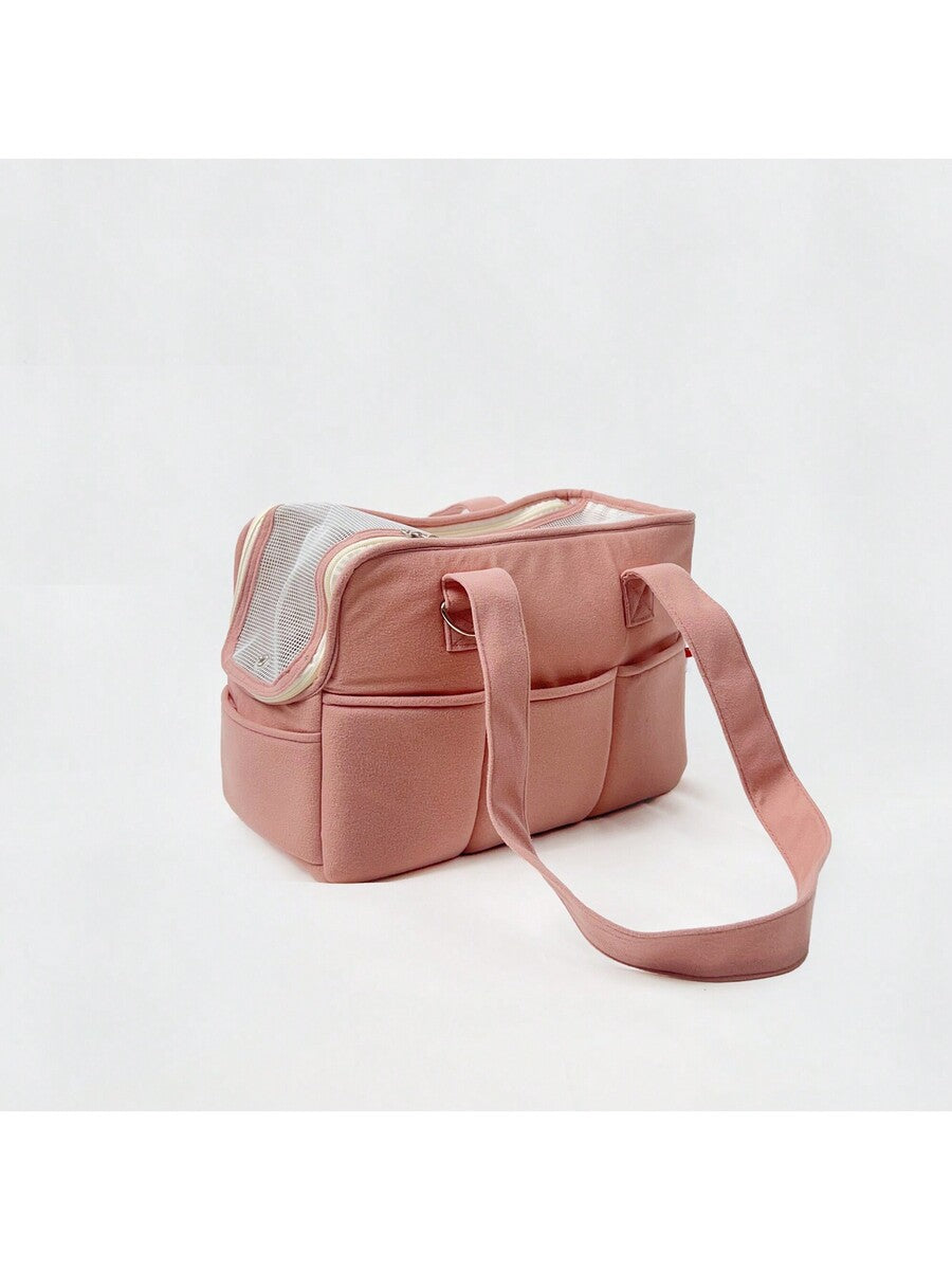 Multicolor breathable pet shoulder carry bag and portable crossbody dog and cat carrier made of 100% polyester.