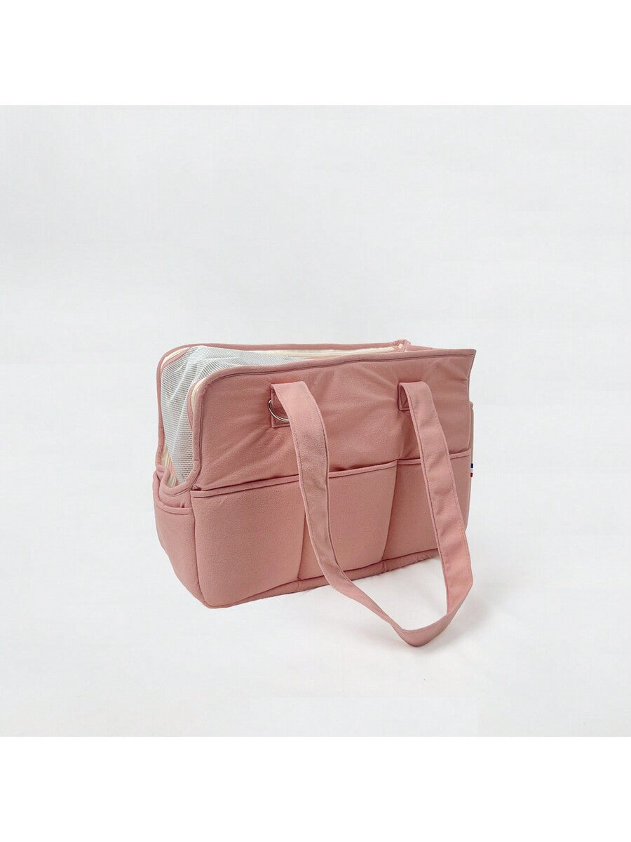 Multicolor breathable pet shoulder carry bag and portable crossbody dog and cat carrier made of 100% polyester.