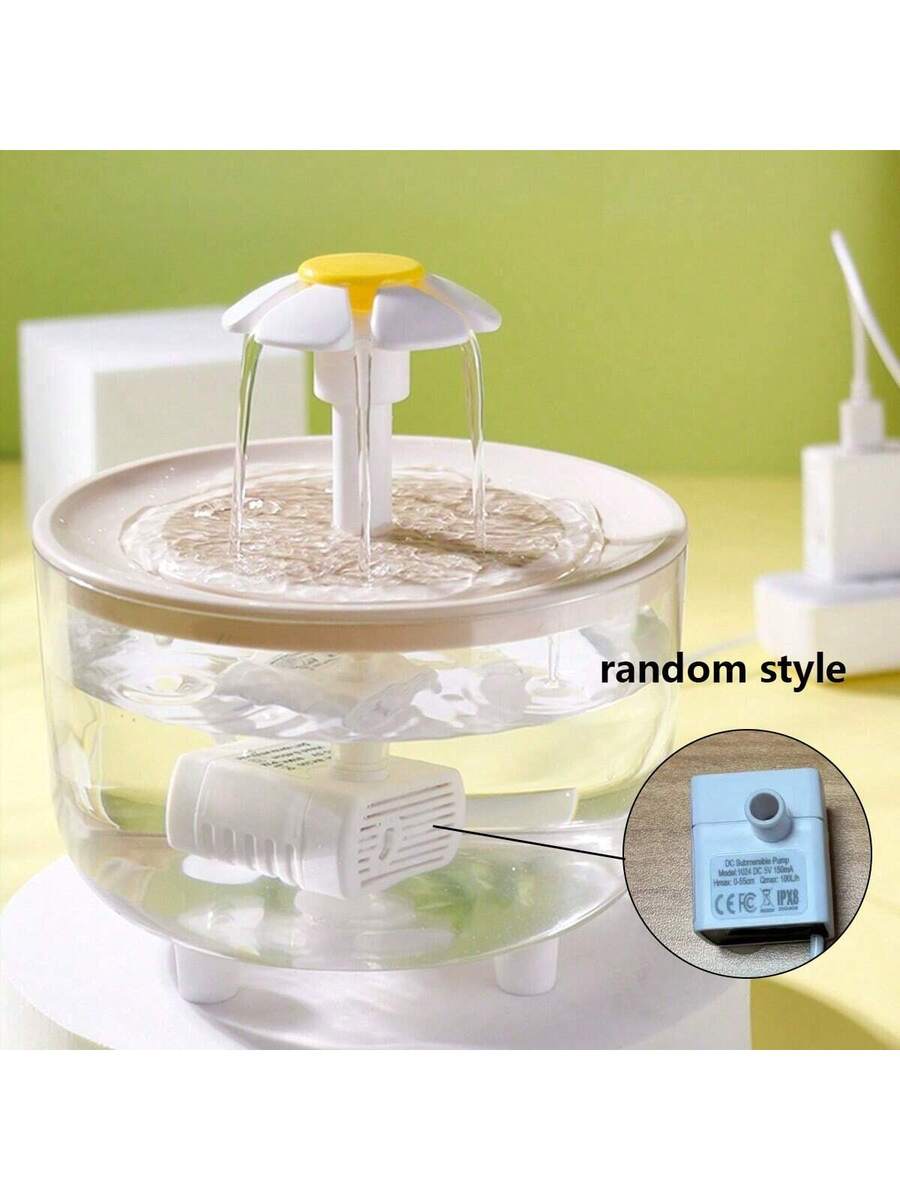 White 1000ml automatic circulating pet water fountain with USB power connection for cats and dogs.