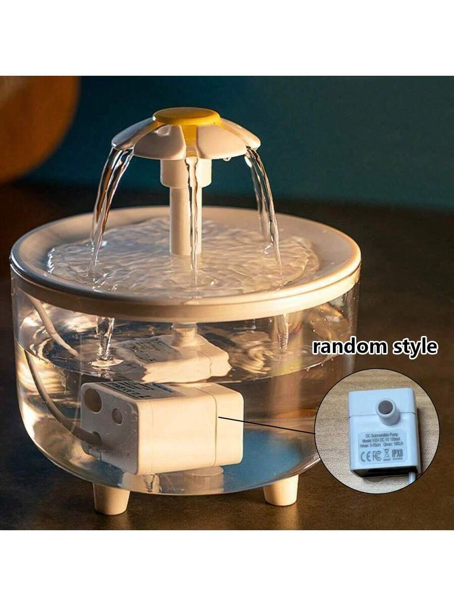 White 1000ml automatic circulating pet water fountain with USB power connection for cats and dogs.