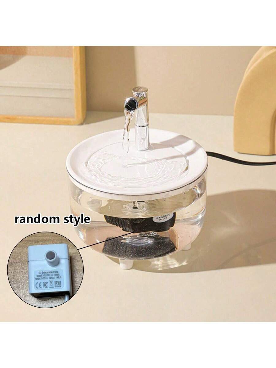 White 1000ml automatic circulating pet water fountain with USB power connection for cats and dogs.