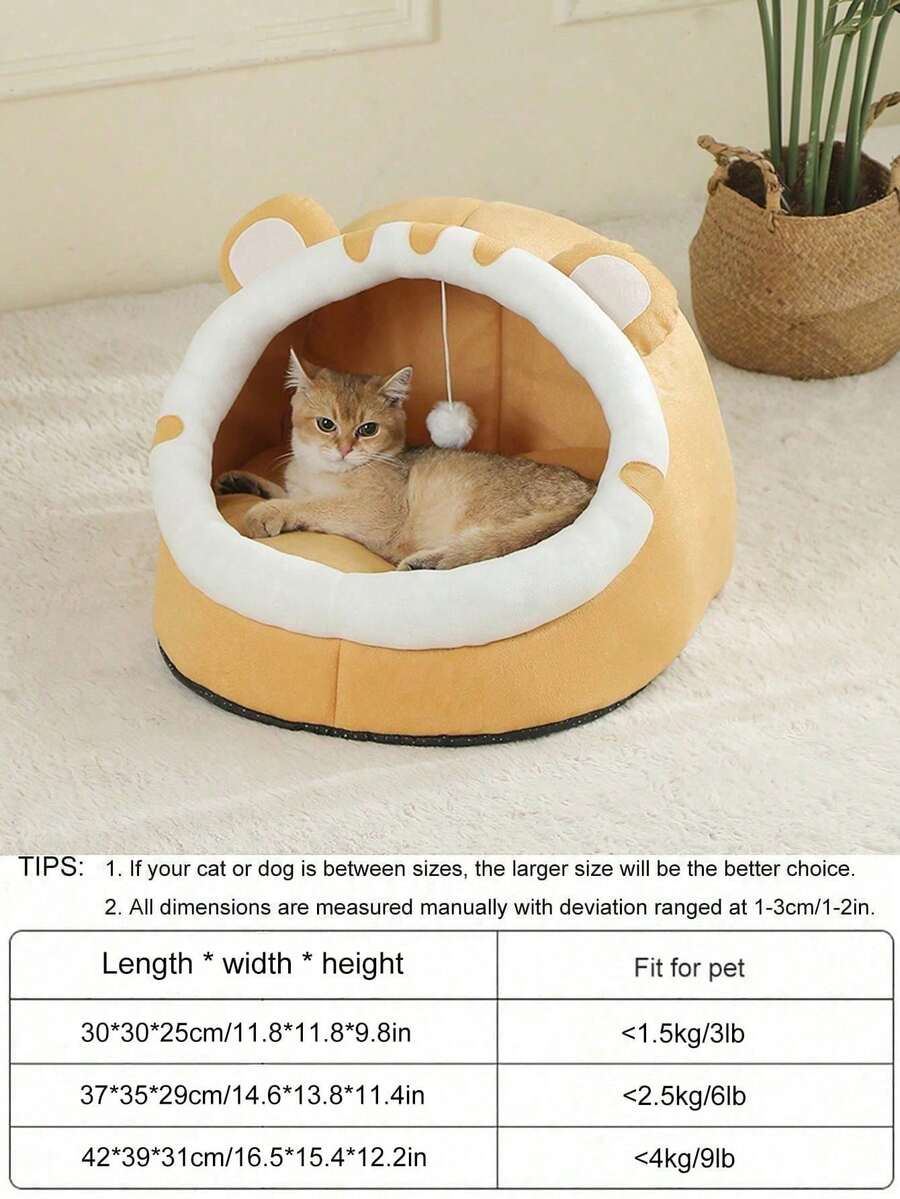 Grey soft cat bed house featuring a cartoon design made from breathable polyester material for pet sleeping
