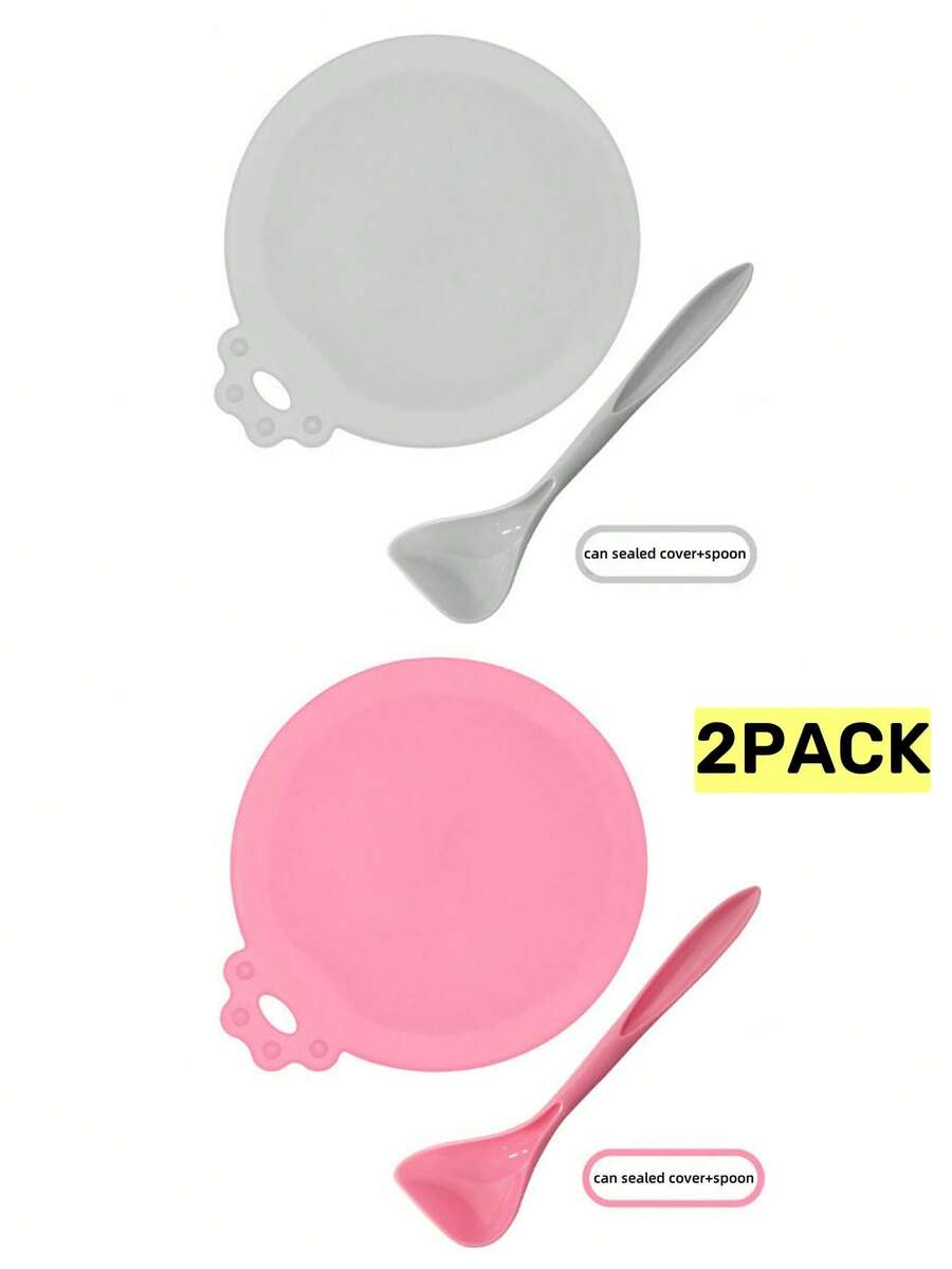 Multicolor 3-in-1 silicone pet food can lid with spoon for cat and dog food cans.