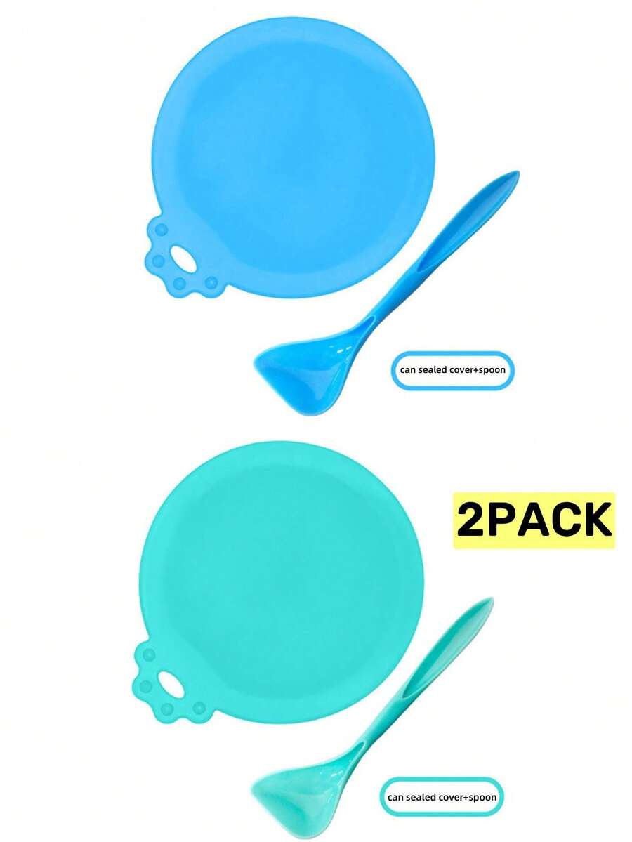 Multicolor 3-in-1 silicone pet food can lid with spoon for cat and dog food cans.
