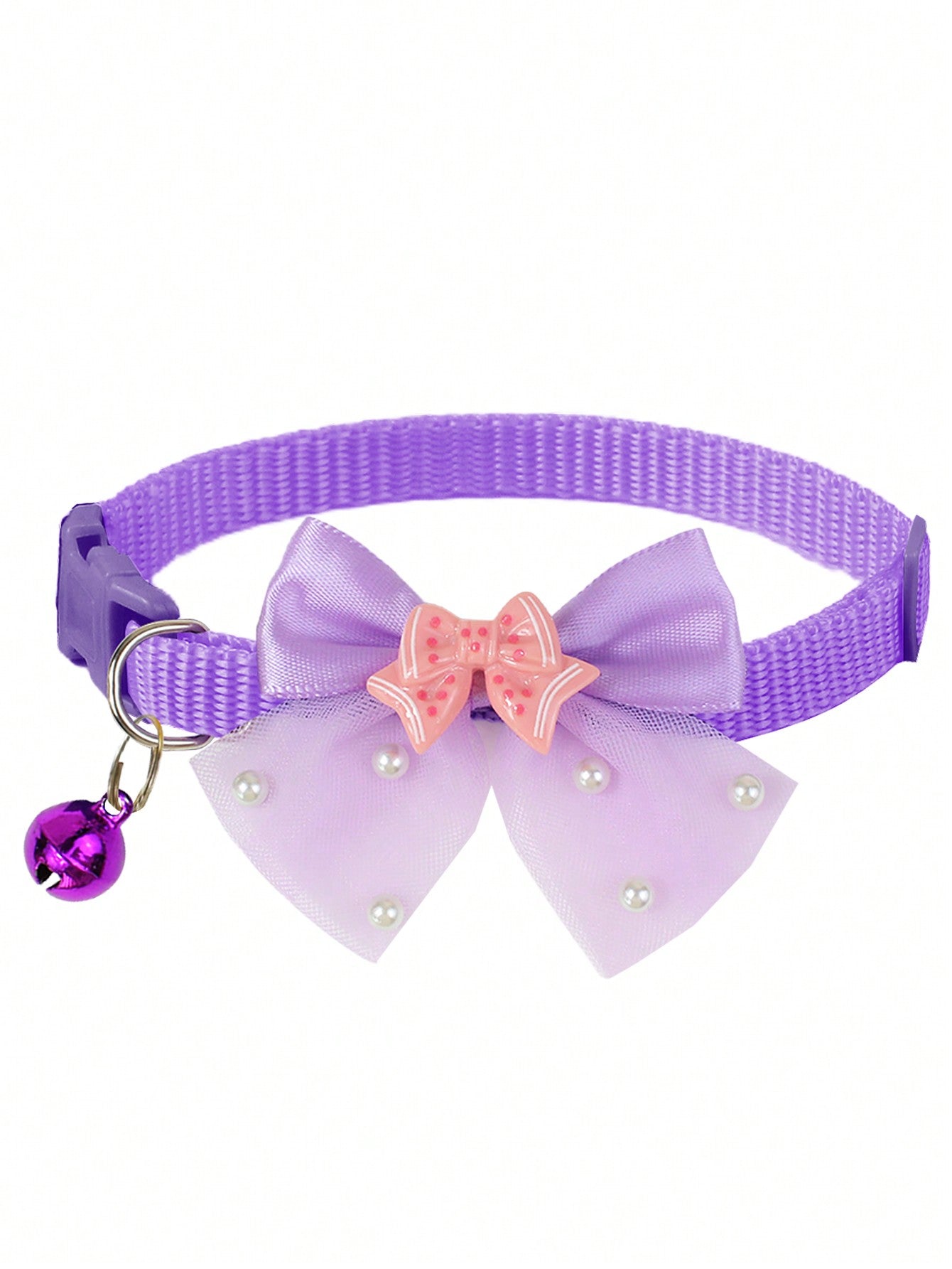 Multicolor polyester pet collar with a shiny bow and bell for cats and dogs