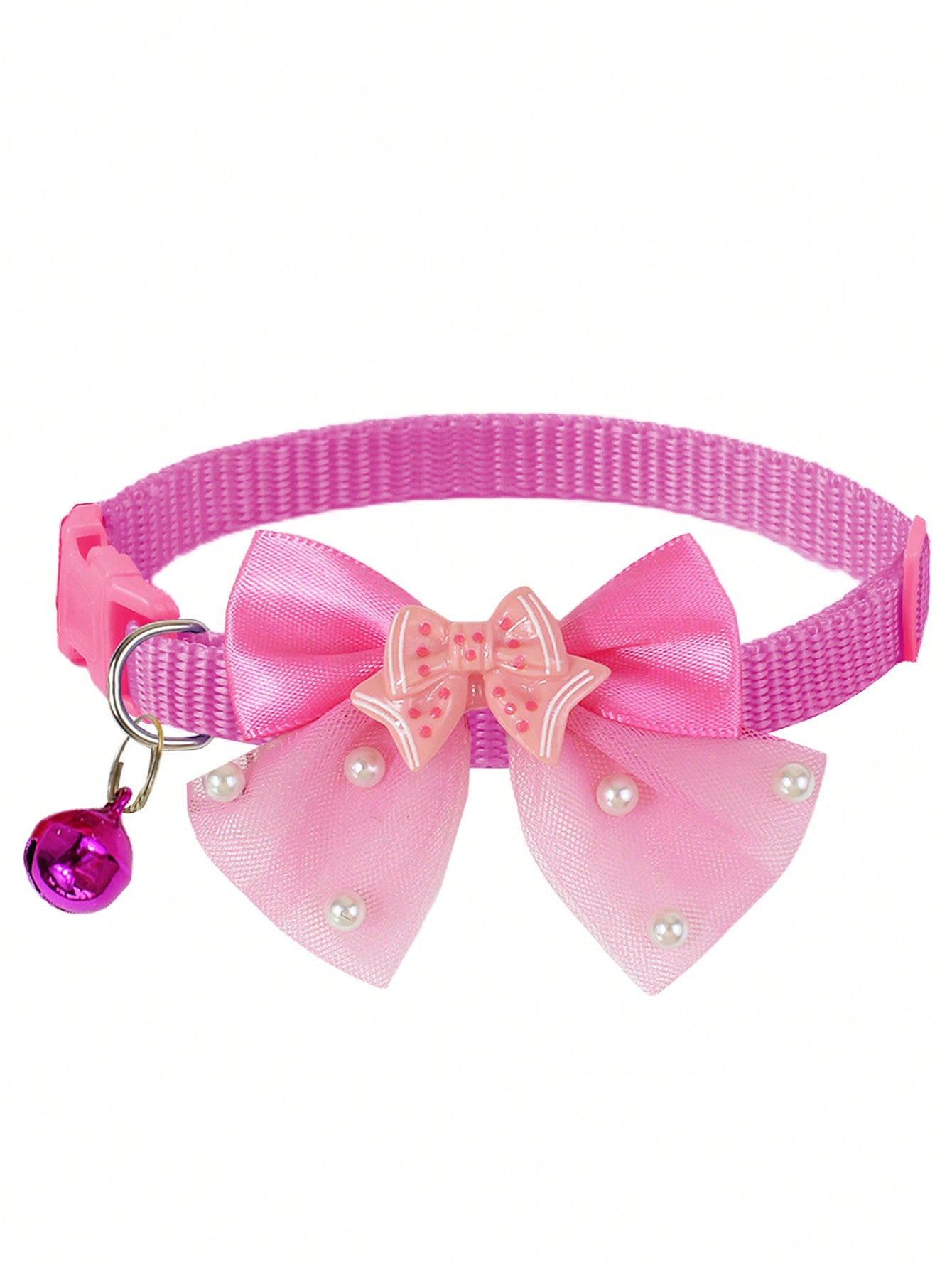 Multicolor polyester pet collar with a shiny bow and bell for cats and dogs