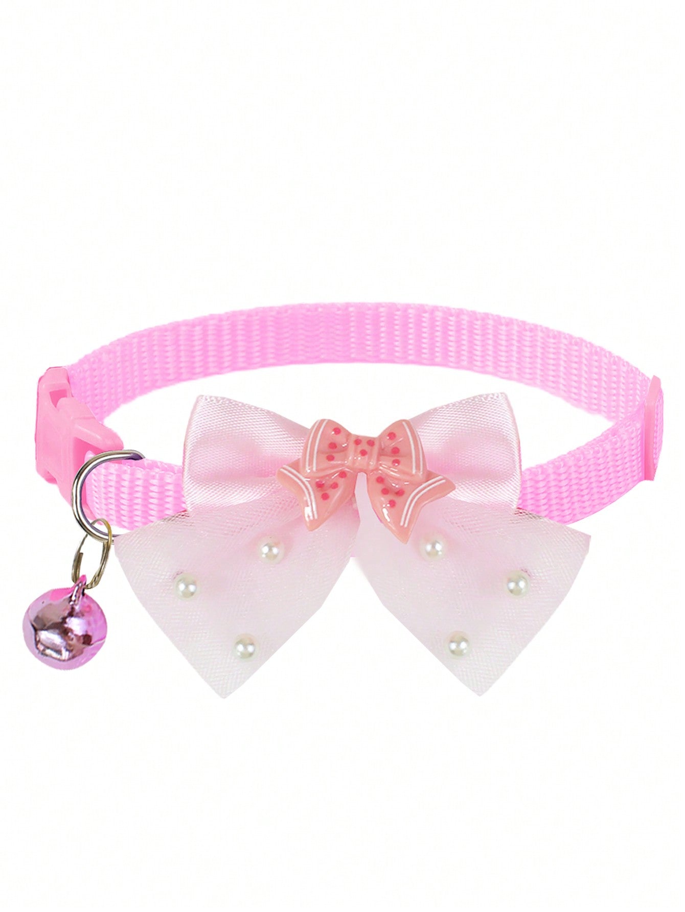 Multicolor polyester pet collar with a shiny bow and bell for cats and dogs