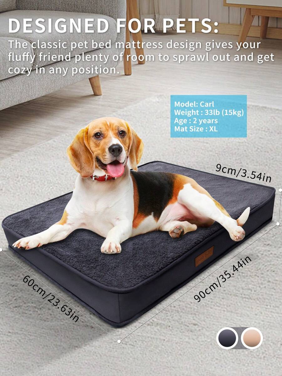 Dark grey memory foam pet bed with removable washable faux fur cover and non-slip bottom for dogs and cats