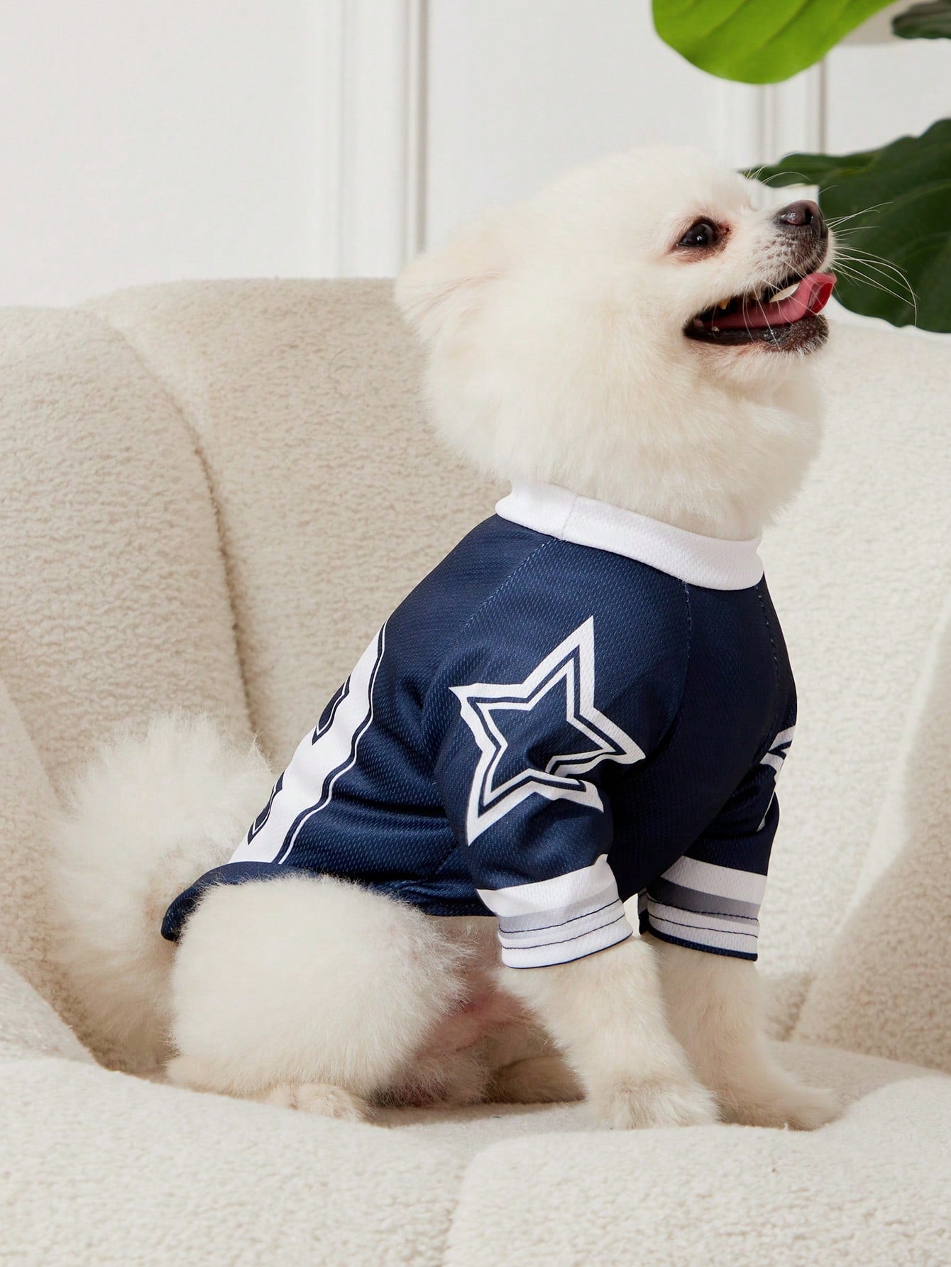 1pc Pet Cat/Dog Versatile Blue Numbered Star Print Stylish Sports Jersey T-Shirt