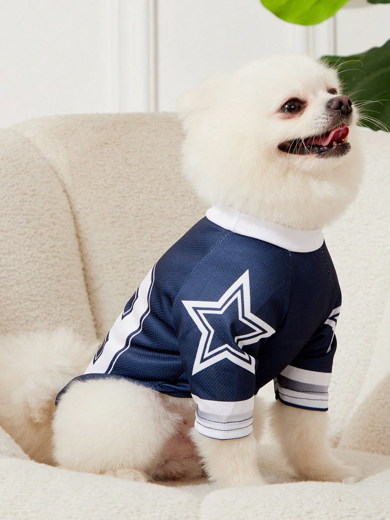 1pc Pet Cat/Dog Versatile Blue Numbered Star Print Stylish Sports Jersey T-Shirt