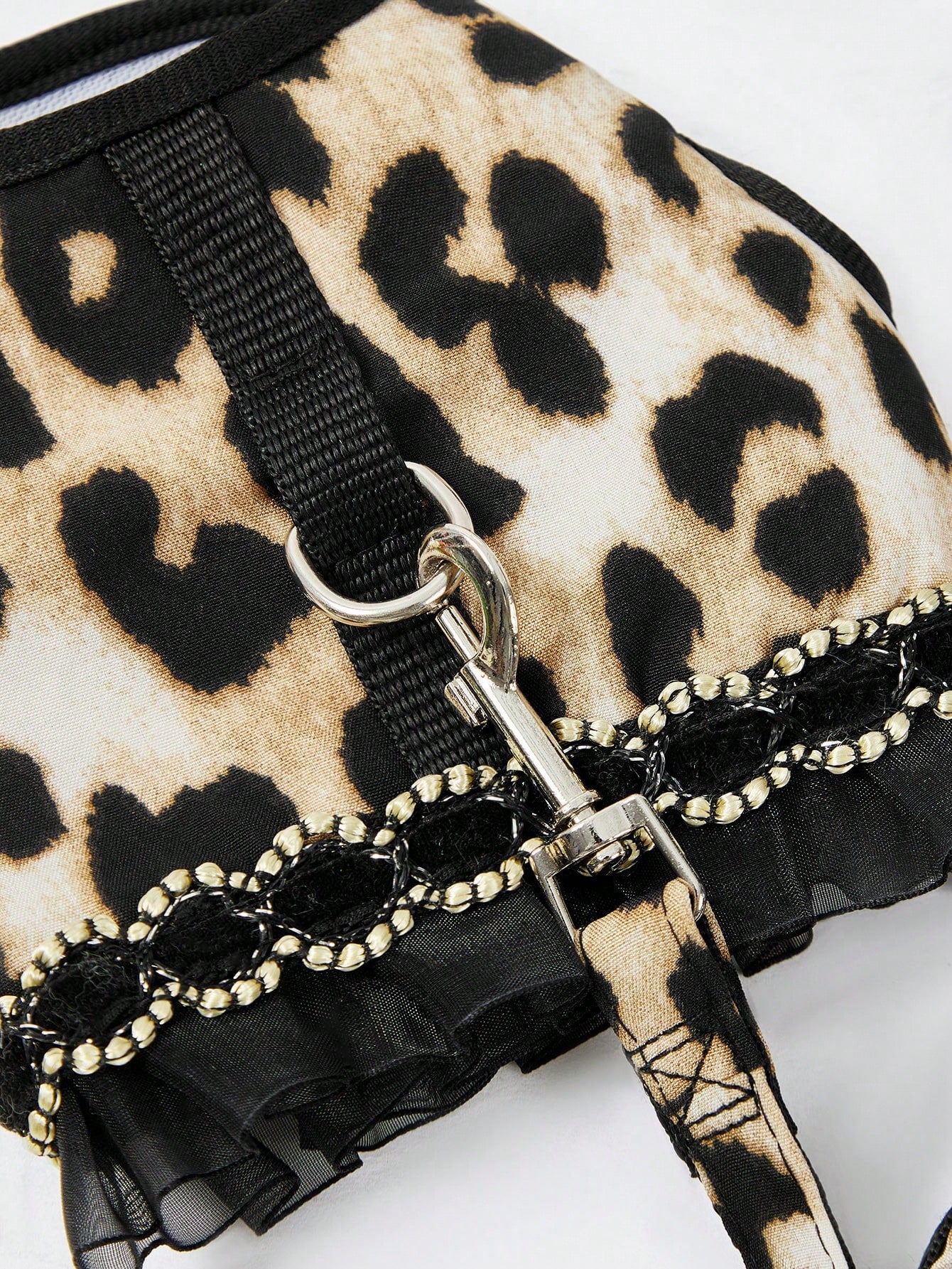 Multicolor leopard print lace edged bra cup style pet collar and leash set for cats and dogs in polyester
