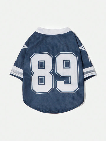 1pc Pet Cat/Dog Versatile Blue Numbered Star Print Stylish Sports Jersey T-Shirt