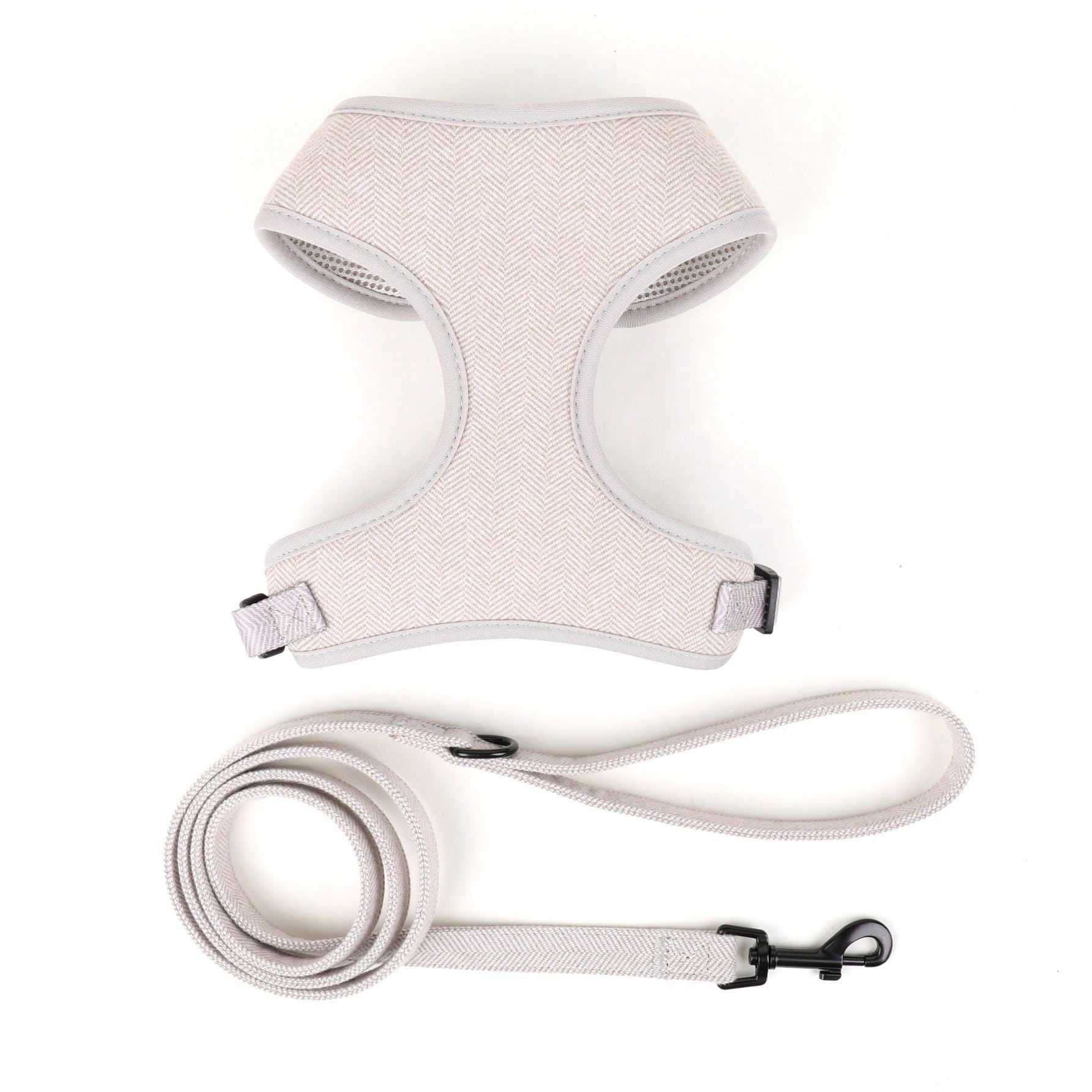 Khaki adjustable polyester pet harness and leash set with textured pattern for small to medium cats and dogs