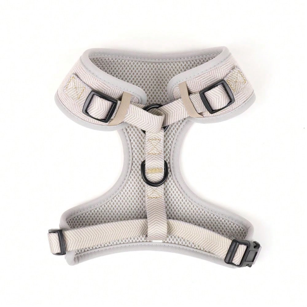 Khaki adjustable polyester pet harness and leash set with textured pattern for small to medium cats and dogs