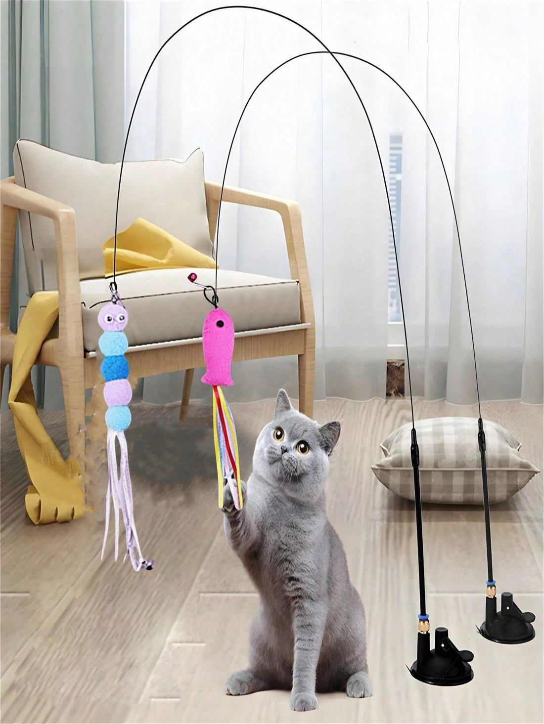 1pc Cat Teaser Wand Toy With Replacement Feather & Bell, Interactive Pet Toy For Cat Exercise And Entertainment, Handheld Wand With Interchangeable Insect-Shaped Attachments