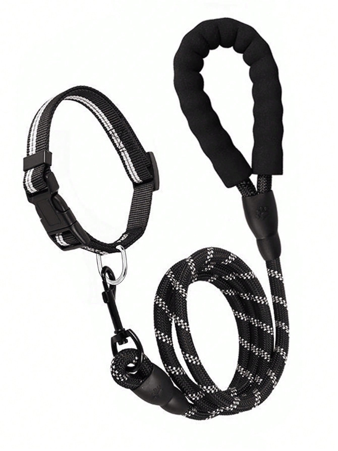 Set of 2 black reflective polyamide pet leashes for cats and dogs, designed for comfortable walking and training without choking or pulling