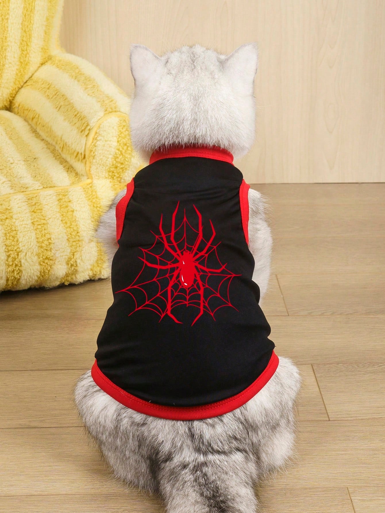 2pcs/Set Polyester Spider & Bat Print Anti-Flea Anti-Shedding Breathable Pet Vest Jacket, Suitable For Cats And Dogs Indoor And Outdoor Use