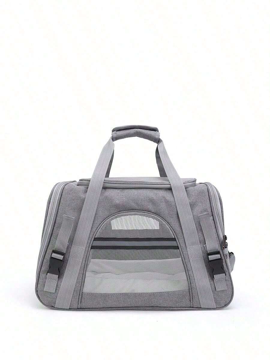 Grey colorblock soft-sided pet carrier bag for medium cats and small dogs up to 15 lbs