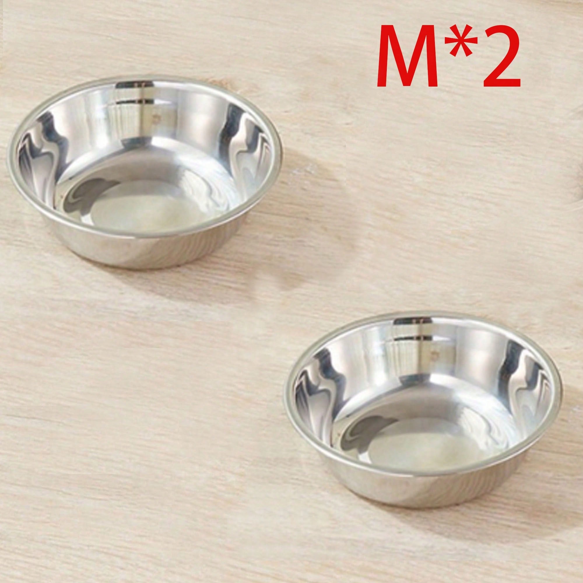 1pc/2pcs Cat/Dog Stainless Steel Bowl, Pet Food & Water Bowl, Anti-Slip Anti-Bite Durable