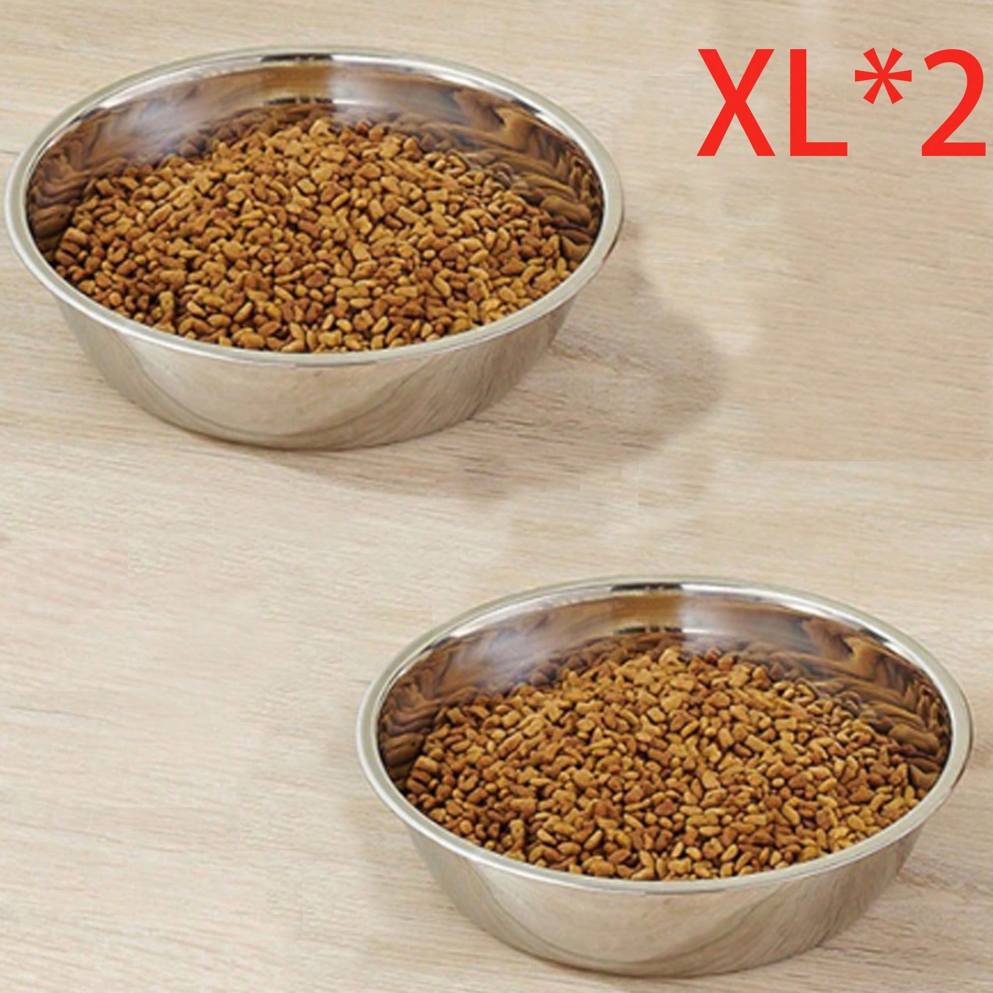 1pc/2pcs Cat/Dog Stainless Steel Bowl, Pet Food & Water Bowl, Anti-Slip Anti-Bite Durable