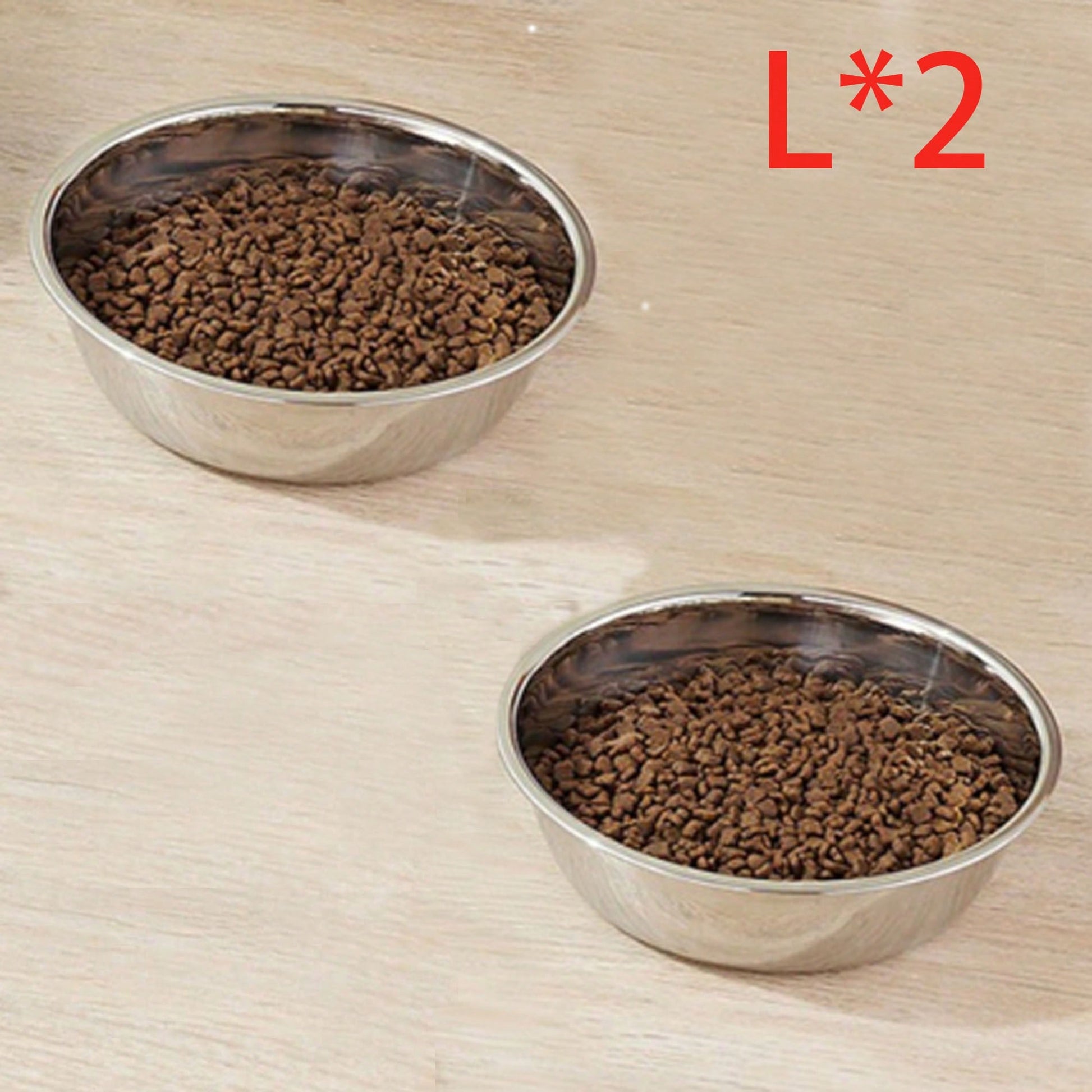 1pc/2pcs Cat/Dog Stainless Steel Bowl, Pet Food & Water Bowl, Anti-Slip Anti-Bite Durable