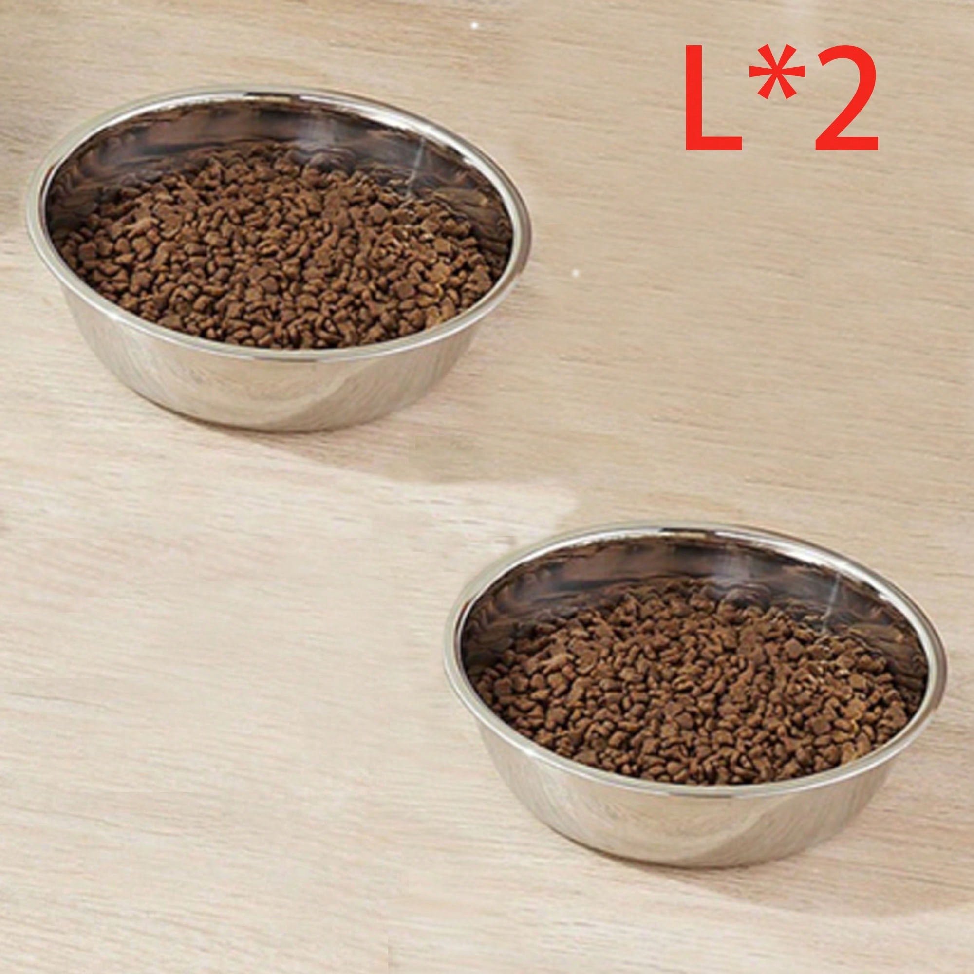 1pc/2pcs Cat/Dog Stainless Steel Bowl, Pet Food & Water Bowl, Anti-Slip Anti-Bite Durable