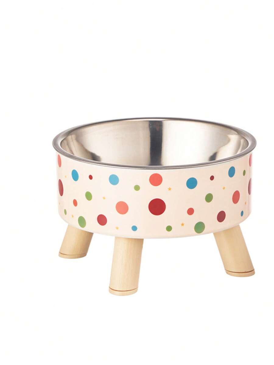 Multicolor elevated raised pet bowl with geometric pattern for cats and dogs.