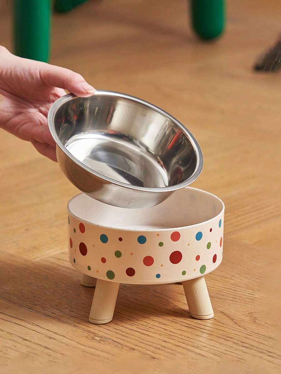 Multicolor elevated raised pet bowl with geometric pattern for cats and dogs.