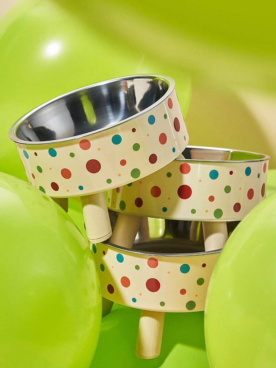 Multicolor elevated raised pet bowl with geometric pattern for cats and dogs.