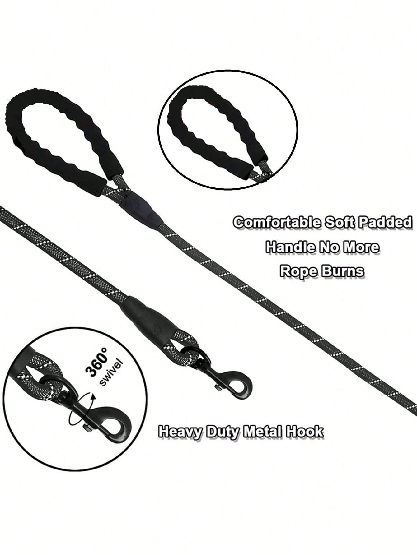 Black plain nylon reflective dog leash for outdoor walks