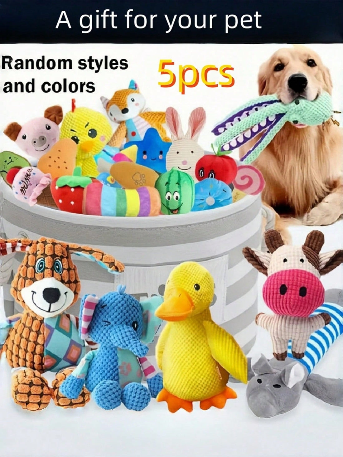 2/5pcs Cartoon Sound Plush Pet Toys, Random Colors And Styles, Suitable For Self-Entertainment, Energy Consumption, Dental Cleaning For Small-Medium Breed Dogs