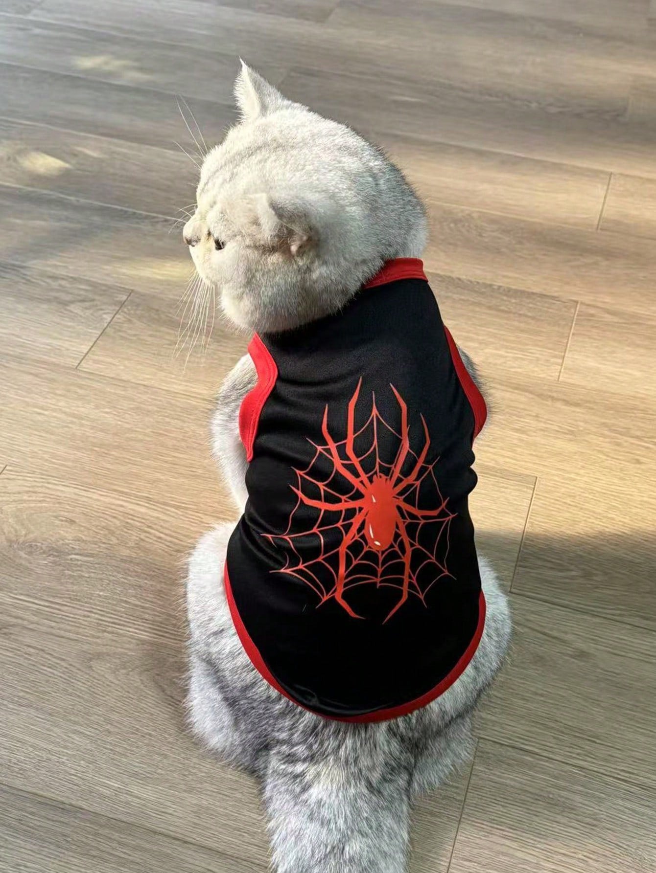 2pcs/Set Polyester Spider & Bat Print Anti-Flea Anti-Shedding Breathable Pet Vest Jacket, Suitable For Cats And Dogs Indoor And Outdoor Use