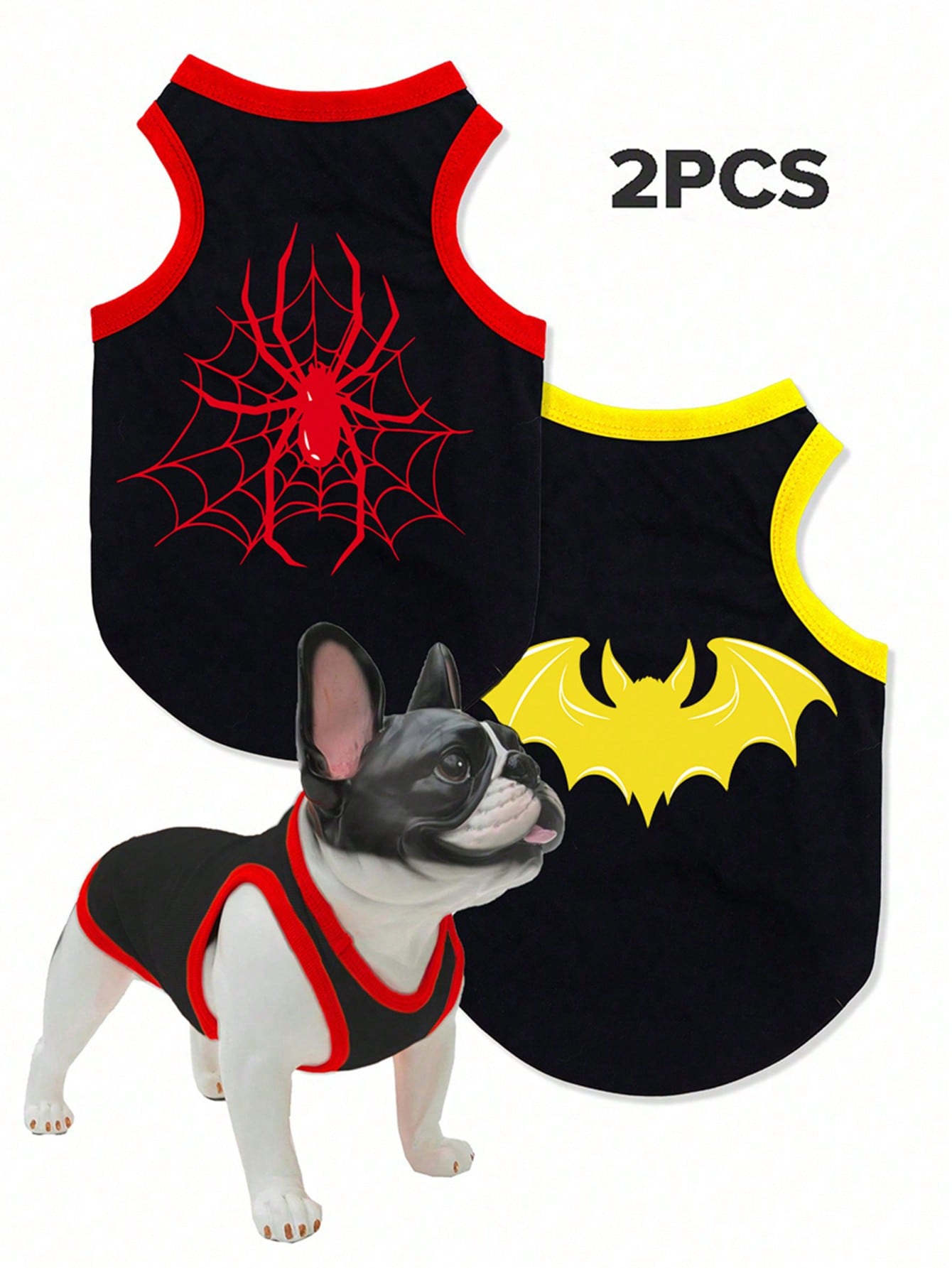 2pcs/Set Polyester Spider & Bat Print Anti-Flea Anti-Shedding Breathable Pet Vest Jacket, Suitable For Cats And Dogs Indoor And Outdoor Use
