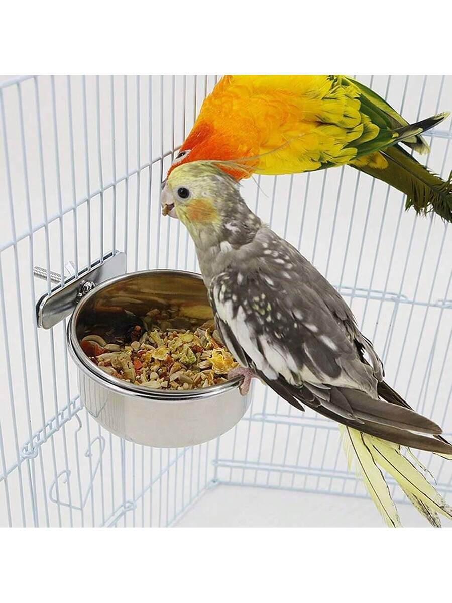 Silver stainless steel bird feeder cup and water bowl for parrots