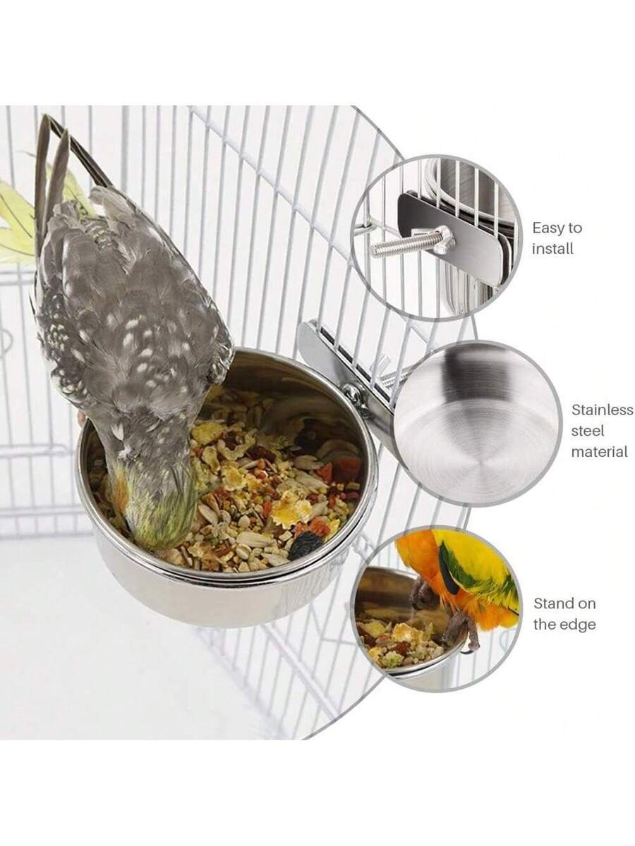 Silver stainless steel bird feeder cup and water bowl for parrots