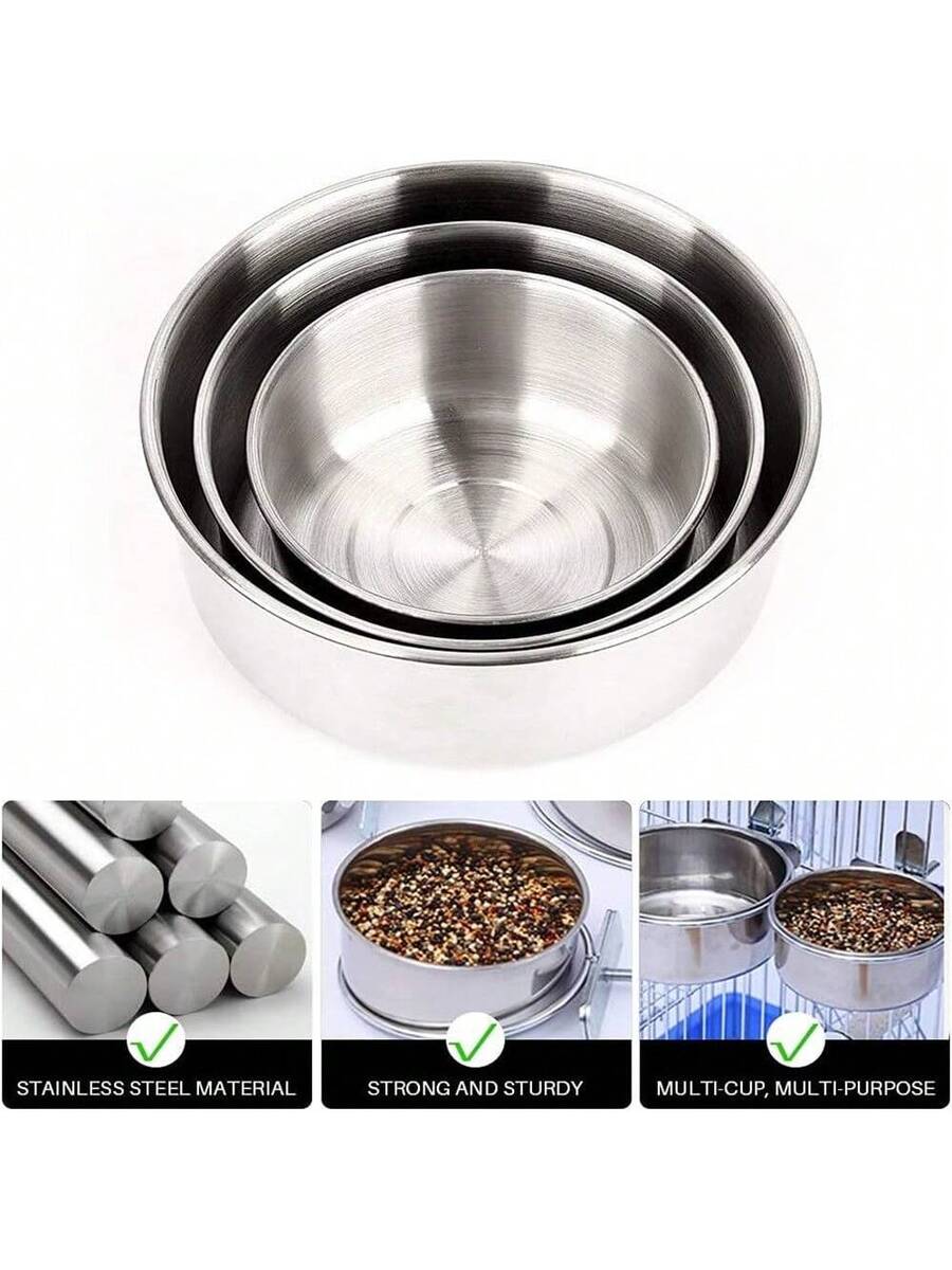 Silver stainless steel bird feeder cup and water bowl for parrots