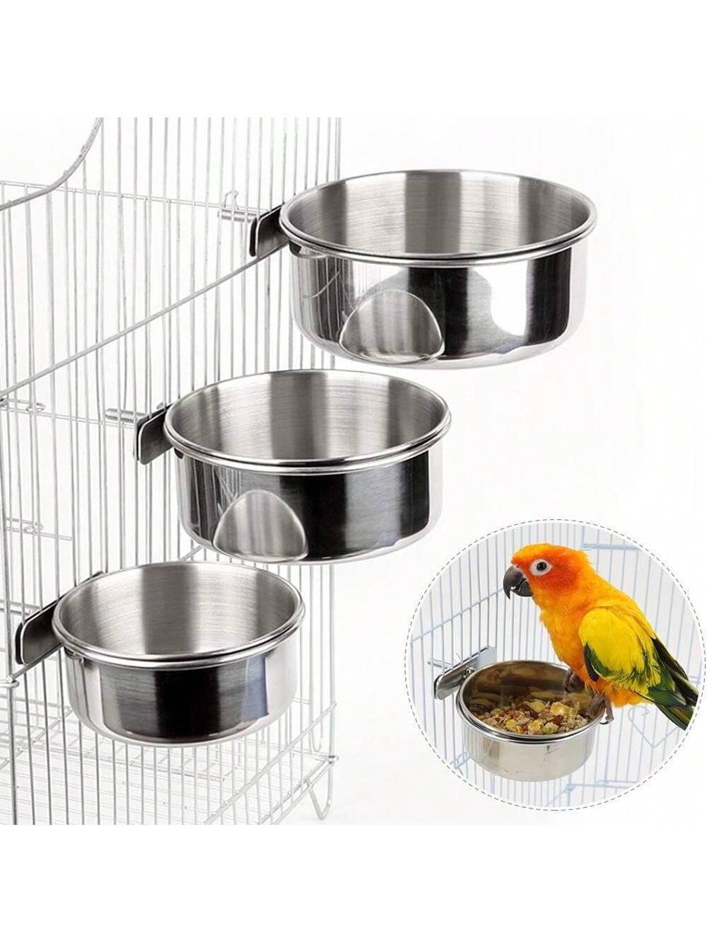 Silver stainless steel bird feeder cup and water bowl for parrots