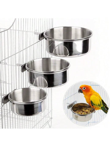 Silver stainless steel bird feeder cup and water bowl for parrots